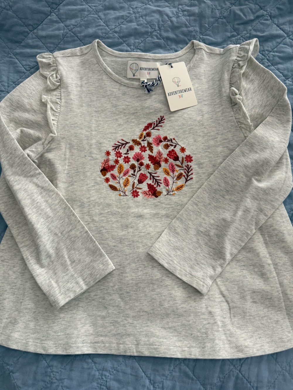 Gray Sweatshirt with Floral pumpkin Embroidery